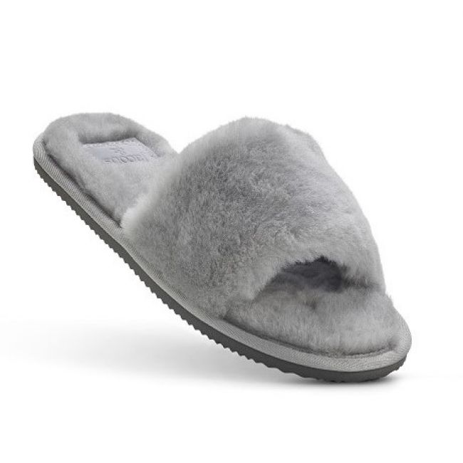 Image of Ladies Grey Open Toe Mule Slippers