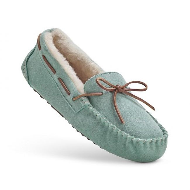 Image of Ladies Light Blue Moccasin Slippers