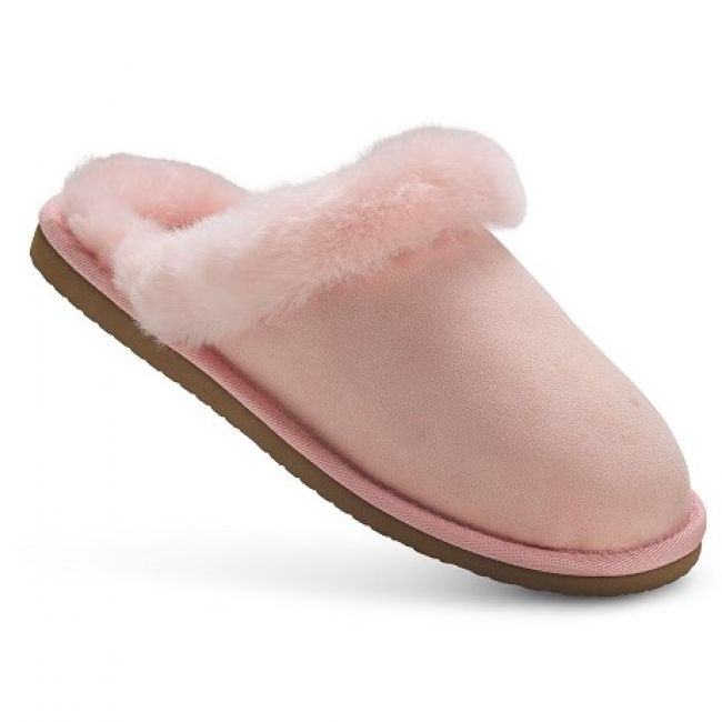 Pink Fluffy Women's Suede Mule Slippers