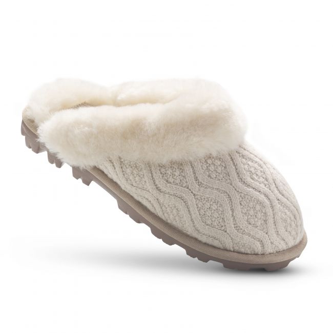 Image of Ladies Sheepskin Mule Slipper with Knitted Front - Sand