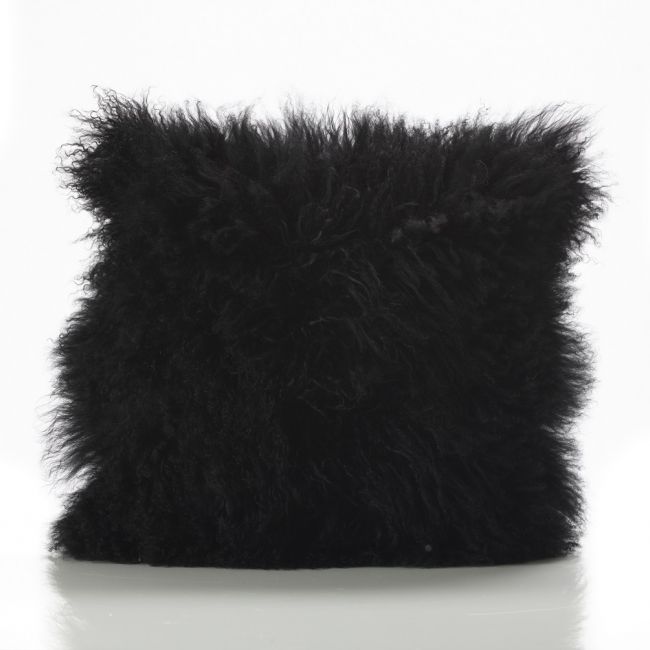 Image of Black Tibetan Sheepskin Cushion